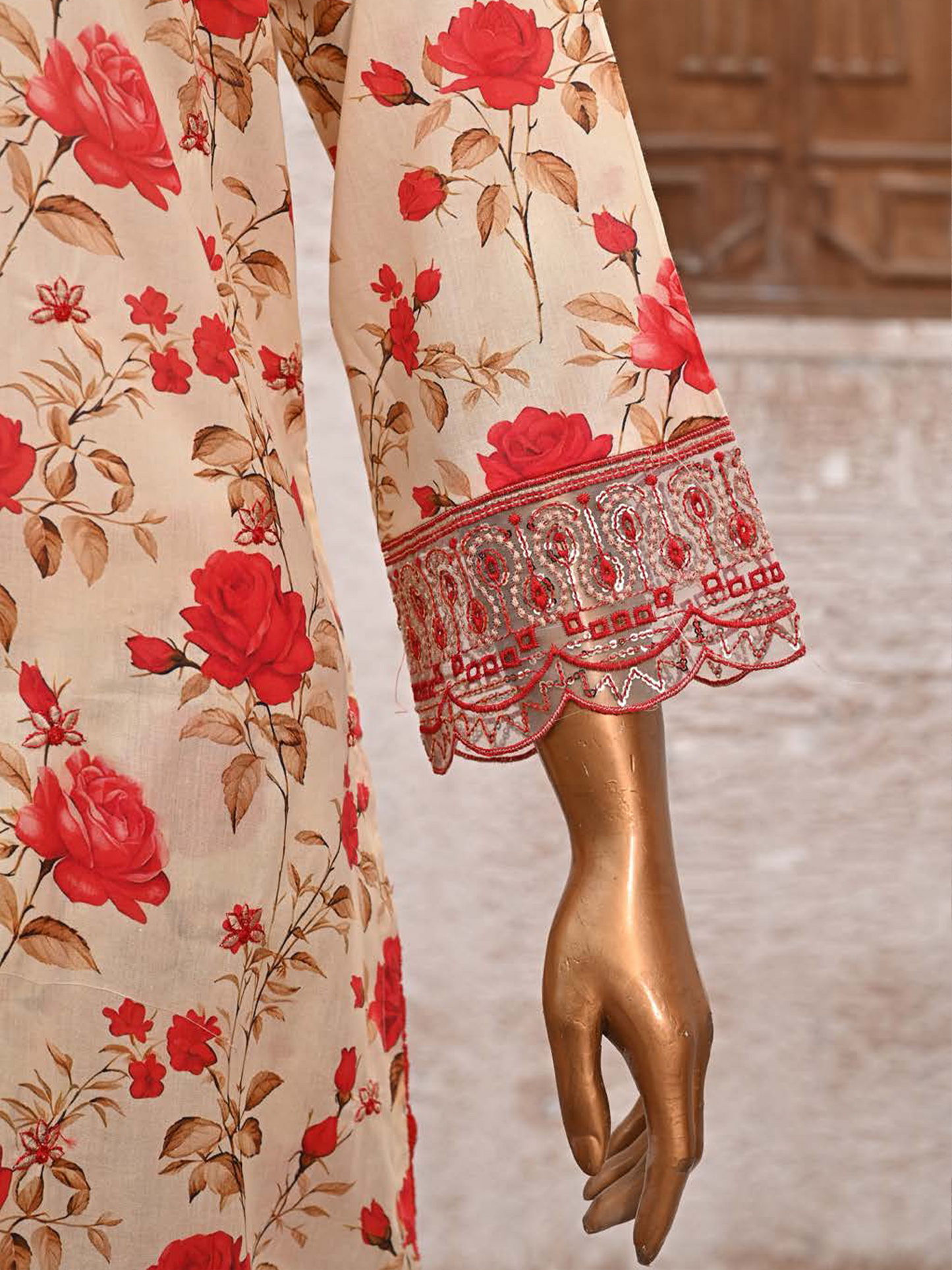 Bin Saeed Lawn 3pc Red Rose