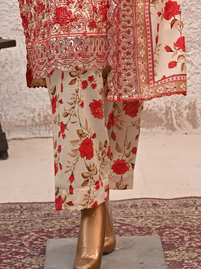 Bin Saeed Lawn 3pc Red Rose