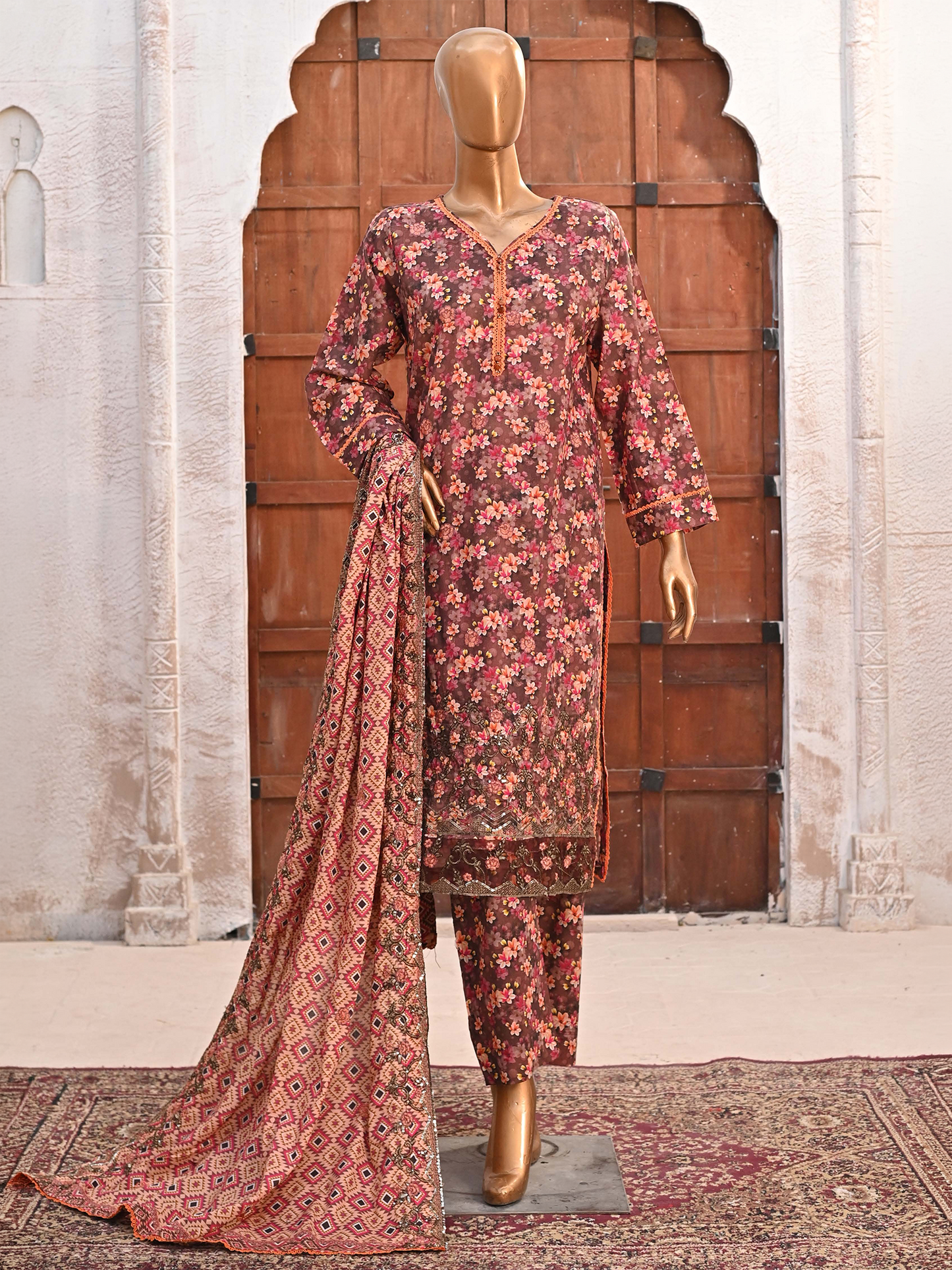 Bin Saeed Lawn 3pc Floral Red