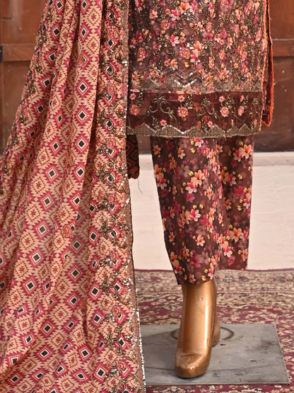 Bin Saeed Lawn 3pc Floral Red