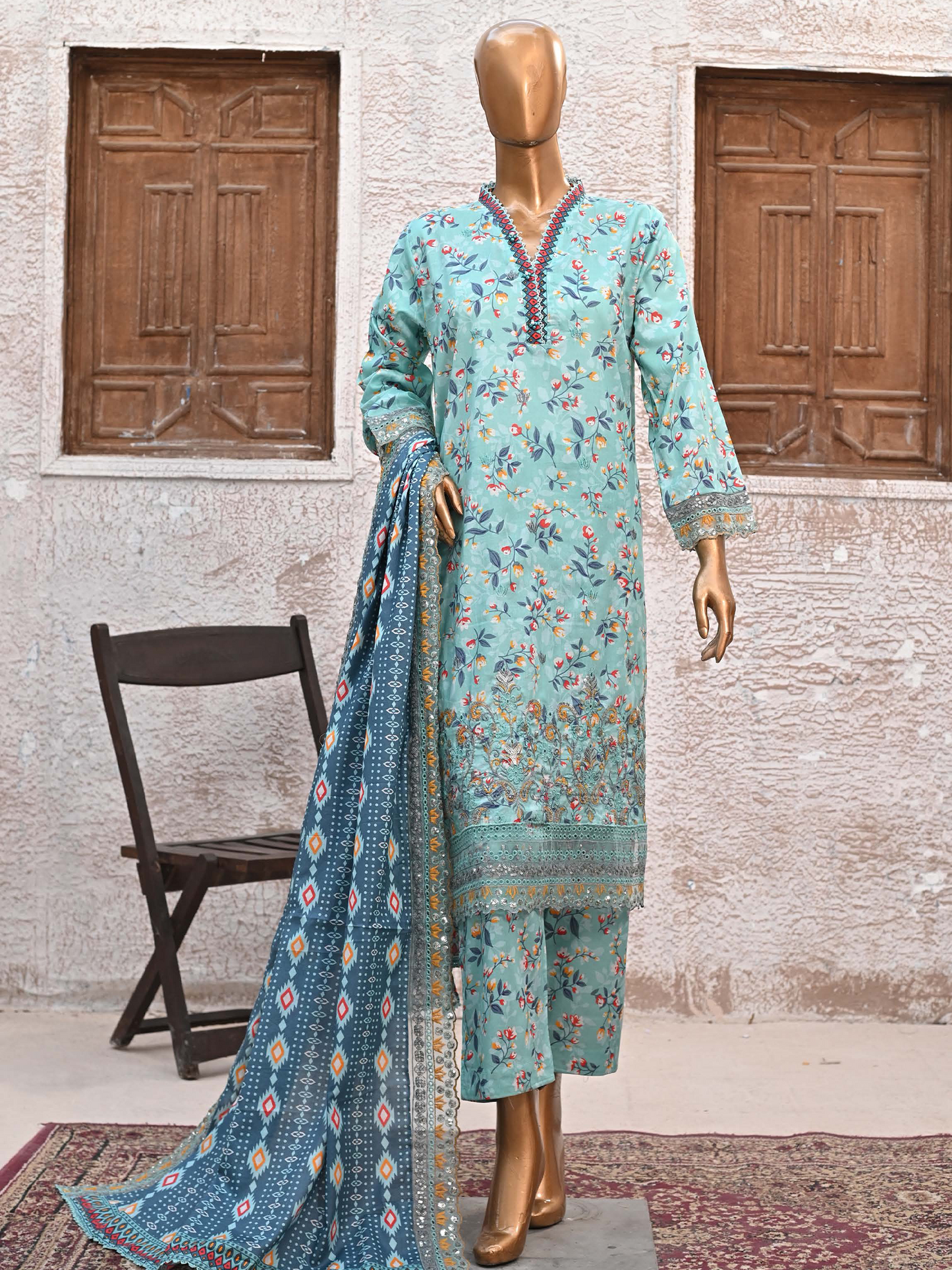 Bin Saeed Lawn 3pc Royal Blue