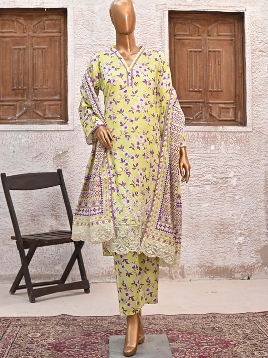 Bin Saeed Lawn 3pc Floral Yellow